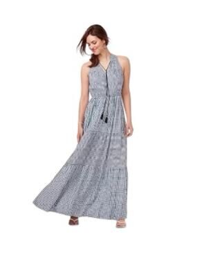 LC Lauren Conrad Blue White Gingham Maxi Dress Sleeveless Tiered Dress Small